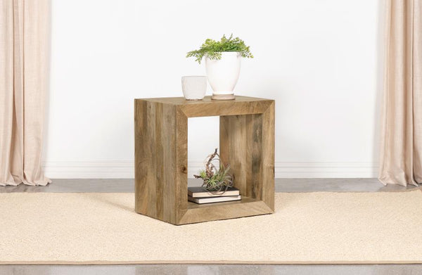  enhance your living room with this end table crafted from solid mango wood. Featuring a natural finish