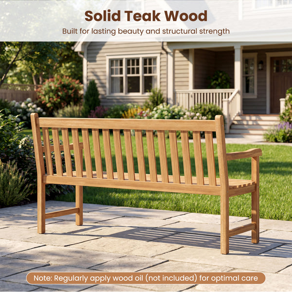 Solid teak wood for lasting beauty and structural strength<br>Spacious enough for family and friends with 2/3-person seating<br>Ensure safe and reliable seating experience with a stable construction<br>Triple under-seat support and reinforced side bars fo