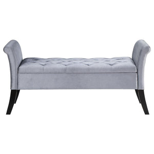 Farrah - Velvet Upholstered Rolled Arm Storage Bench - Silver