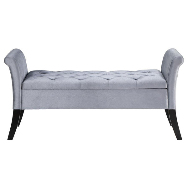 Farrah - Velvet Upholstered Rolled Arm Storage Bench - Silver