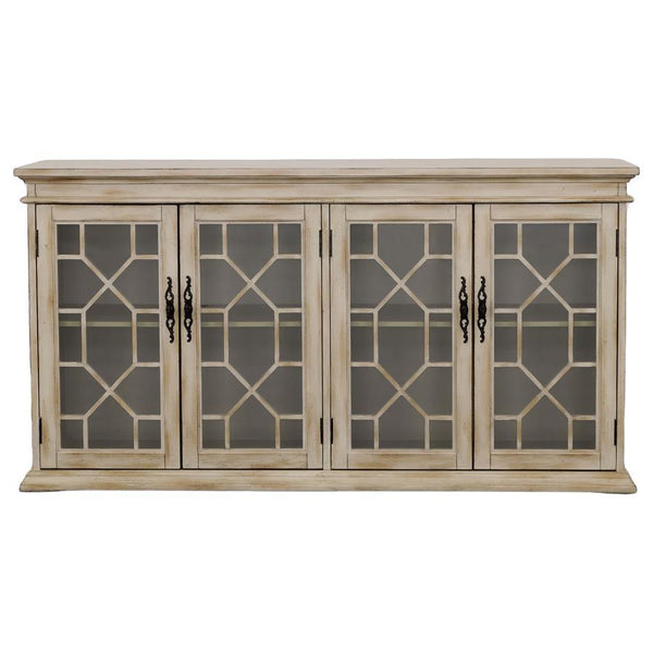 Kiara - 4-Door Wood Lattice Storage Accent Cabinet - Light Honey