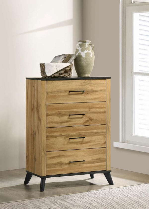  featuring a combination of mid-century modern design and rustic wood grain effect. The weathered brown and natural pine finish adds warmth and sophistication
