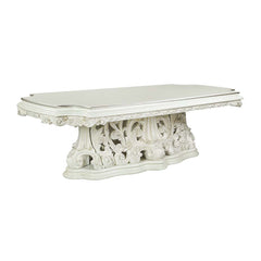 Exuding elegance and refinement, the Adara dining table is designed after the elaborate Rococo style. The single pedestal base is elaborate and commands the attention of everyone. Leave guests stunned with its beauty. Floral and leaf motives make up the c