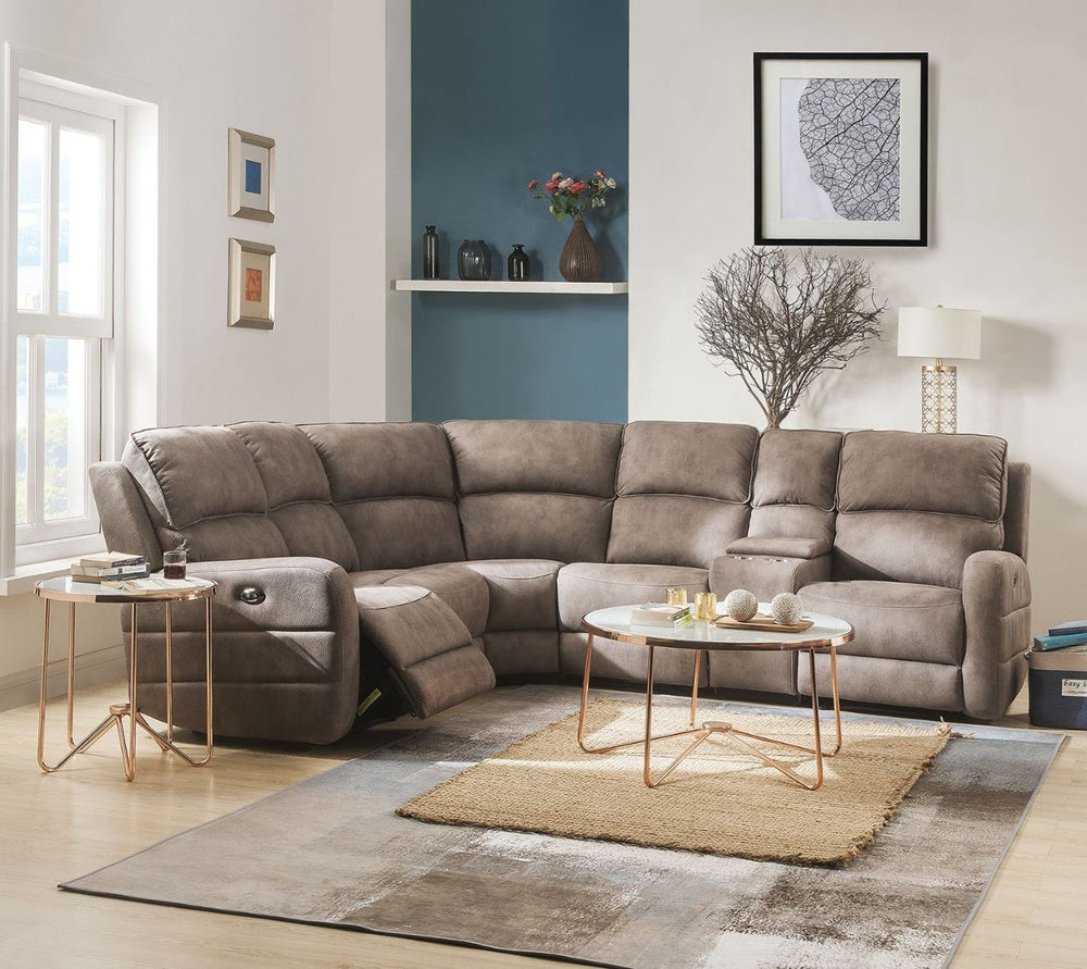 The sleek and stunning Olwen power reclining sectional sofa fuses charm and design to create the ultimate in relaxation. This modern L-shaped sectional sofa set will perfectly accommodate any contemporary living room setting providing luxury and comfort. 