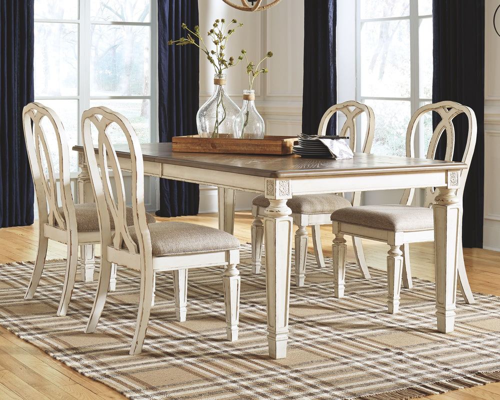Realyn - 5 Pc. - Extension Table, 4 Ribbonback Side Chairs - White