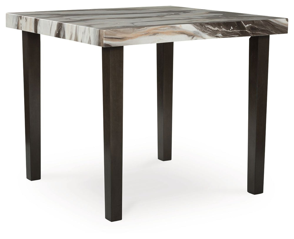 This counter height table reflects your highly contemporary point of view. Its faux marble tabletop is a feast for the sensesâ€”white contrasts with the light and dark brown veining to create an elevated, authentic feel. With room to seat four people in s