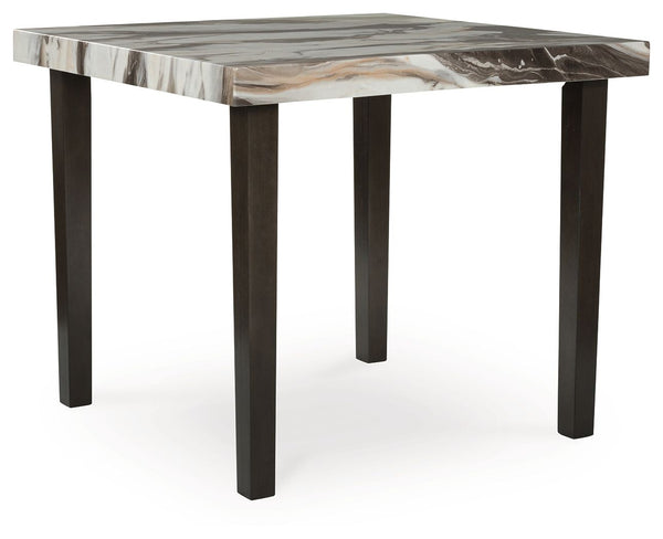 This counter height table reflects your highly contemporary point of view. Its faux marble tabletop is a feast for the sensesâ€”white contrasts with the light and dark brown veining to create an elevated, authentic feel. With room to seat four people in s