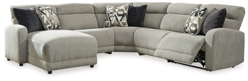 Delightfully modern. Exceptionally comfortable. When it comes to modular furniture with easy-elegant appeal, itâ€™s hard to beat this power reclining sectional. Wrapped in a decadently plush stone-tone fabric for neutral versatility, this chic sectional i