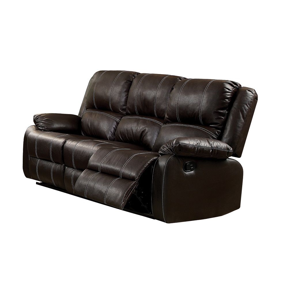 The Zuriel reclining sofa collection is a wonderful choice for any family room, combines luxurious faux leather with the comfort of padded, reclining seating. Comfortable contoured seats, soft to the touch while the reclining footrests offer full leg supp