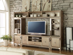 The Voeville collection brings Contemporary sophisticated and bright style that will make any living room area look visually bigger. This set includes a shelf bridge, and two side piers offering plenty of space to keep entertainment components or your fav