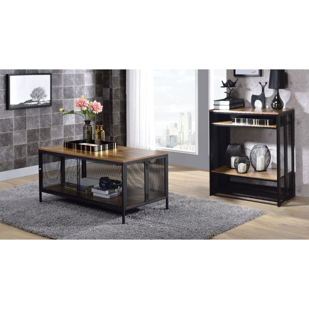 Foldable, Rectangular Coffee Table â€¢ Storage: 1 Compartment (4 Metal Sliding Door) â€¢ Includes: Foldable Function with No Tool required, Wooden Top, Metal Mesh Base â€¢â€¢ CONSTRUCTION â€¢â€¢ Wooden Top: Antique Oak finish, Paper Veneer, MDF â€¢ Metal 