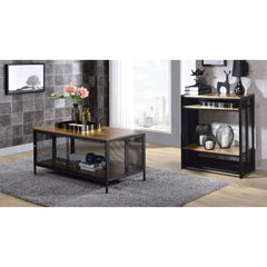 Foldable, Rectangular Coffee Table â€¢ Storage: 1 Compartment (4 Metal Sliding Door) â€¢ Includes: Foldable Function with No Tool required, Wooden Top, Metal Mesh Base â€¢â€¢ CONSTRUCTION â€¢â€¢ Wooden Top: Antique Oak finish, Paper Veneer, MDF â€¢ Metal 