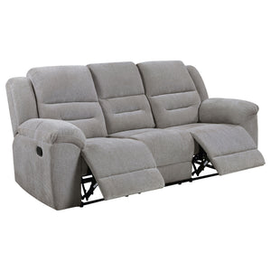 Take a relaxed and laid-back approach to seating with our manual reclining sofa, designed for ultimate relaxation. Wrapped in soft textured grey chenille fabric, this sofa offers a plush and inviting feel that enhances any living space. The manual recline