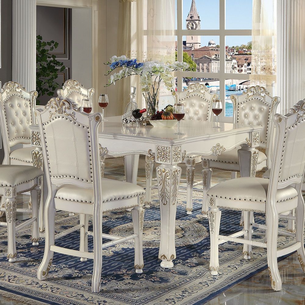 KD, Square Leg Table (NO Storage) Wooden Top & Apron: Scrolled Apron with Molding Trim Wooden Tapered Leg: Floral Motifs