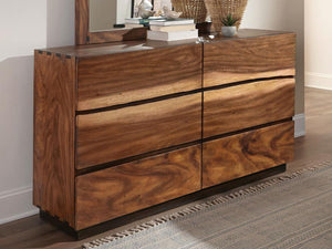  creative touch to a master bedroom. With eye-catching wood patterns and natural accents