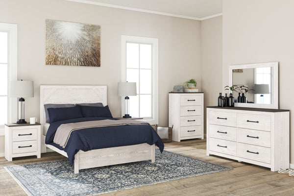 Gerridan - 6 Pc. - Dresser, Mirror, Full Panel Bed, 2 Nightstands - White / Gray