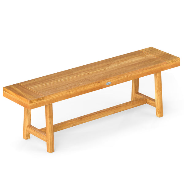 High-quality teak wood provides exceptional strength<br>Natural wood grain for a touch of warmth and elegance<br>63-inch length allows 3 people to sit comfortably<br>Ideal complement for family meals and gatherings<br>Reinforced crossbars add to overall s