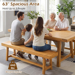 High-quality teak wood provides exceptional strength<br>Natural wood grain for a touch of warmth and elegance<br>63-inch length allows 3 people to sit comfortably<br>Ideal complement for family meals and gatherings<br>Reinforced crossbars add to overall s