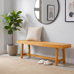 High-quality teak wood provides exceptional strength<br>Natural wood grain for a touch of warmth and elegance<br>63-inch length allows 3 people to sit comfortably<br>Ideal complement for family meals and gatherings<br>Reinforced crossbars add to overall s