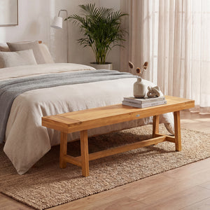 High-quality teak wood provides exceptional strength<br>Natural wood grain for a touch of warmth and elegance<br>63-inch length allows 3 people to sit comfortably<br>Ideal complement for family meals and gatherings<br>Reinforced crossbars add to overall s