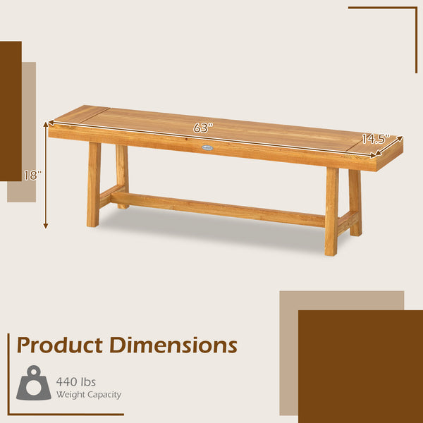 High-quality teak wood provides exceptional strength<br>Natural wood grain for a touch of warmth and elegance<br>63-inch length allows 3 people to sit comfortably<br>Ideal complement for family meals and gatherings<br>Reinforced crossbars add to overall s