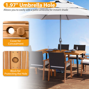 63" long table allows for 6 people to dine without feeling crowded<br>Acacia wood tabletop is solid  non-deformable and natural<br>Tapered metal legs contribute to a stable structure<br>Adjustable foot pads ensure the table fit uneven floor<br>Reinforced 