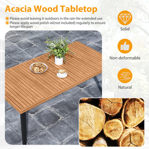 63" long table allows for 6 people to dine without feeling crowded<br>Acacia wood tabletop is solid  non-deformable and natural<br>Tapered metal legs contribute to a stable structure<br>Adjustable foot pads ensure the table fit uneven floor<br>Reinforced 