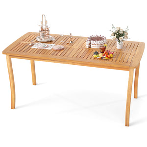 Acacia wood tabletop is solid and anti-cracking<br>Large dining table can comfortably seat up to 4 people without feeling cluttered<br>1.97" umbrella hole with cover allows you to add patio umbrella during sunny days<br>Slatted design ensures easy mainten