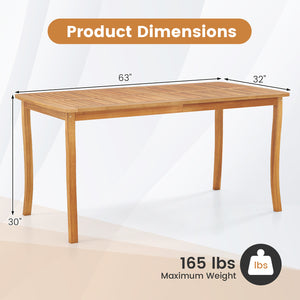 Acacia wood tabletop is solid and anti-cracking<br>Large dining table can comfortably seat up to 4 people without feeling cluttered<br>1.97" umbrella hole with cover allows you to add patio umbrella during sunny days<br>Slatted design ensures easy mainten