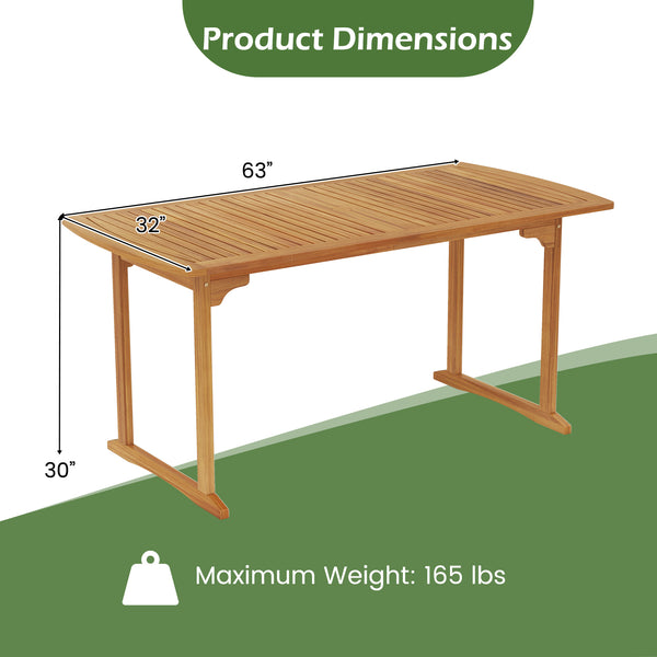 Spacious surface of the table holds dishes and decorations without feeling cluttered<br>Acacia wood tabletop is anti-cracking and built-to-last<br>Solid base keeps the large dining table stand stably<br>1.97" umbrella hole with cover offers a solution to 