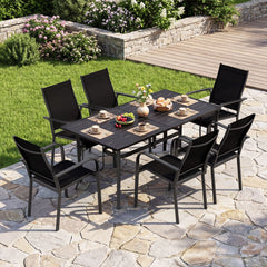 Spacious 63" x 33" tabletop comfortably seats up to 6 people<br>Built-in umbrella hole provides convenient shade support outdoors<br>Dual umbrella hole sizes fit most standard patio umbrellas (not included)<br>Bottom fixing hole keeps umbrella pole stable