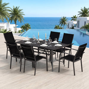 Spacious 63" x 33" tabletop comfortably seats up to 6 people<br>Built-in umbrella hole provides convenient shade support outdoors<br>Dual umbrella hole sizes fit most standard patio umbrellas (not included)<br>Bottom fixing hole keeps umbrella pole stable
