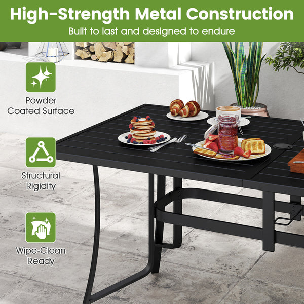 Spacious 63" x 33" tabletop comfortably seats up to 6 people<br>Built-in umbrella hole provides convenient shade support outdoors<br>Dual umbrella hole sizes fit most standard patio umbrellas (not included)<br>Bottom fixing hole keeps umbrella pole stable