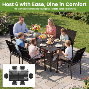 Spacious 63" x 33" tabletop comfortably seats up to 6 people<br>Built-in umbrella hole provides convenient shade support outdoors<br>Dual umbrella hole sizes fit most standard patio umbrellas (not included)<br>Bottom fixing hole keeps umbrella pole stable