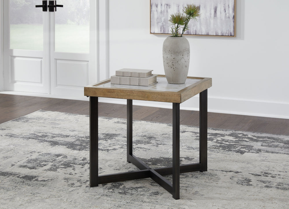 Crafted with the utmost attention to detail, this end table boasts premium materials that ensure both durability and elegance. The tabletop-'s sintered stone tile not only creates a visually appealing look but enhances the table-'s robustness. Whether you