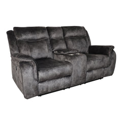 The Park City Power Dual Recliner Console Loveseat in Gray is designed to deliver long-lasting comfort and convenience with its durable craftsmanship and luxurious features. Constructed with a sturdy frame of premium hardwoods and plywood, this loveseat p