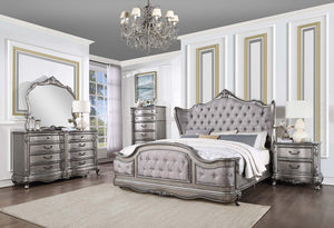 Ausonia - California King Bed - Velvet & Antique Platinum - Finish