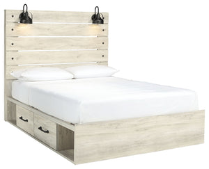Cambeck - Whitewash - Queen Panel Bed with Side Storage Drawers
