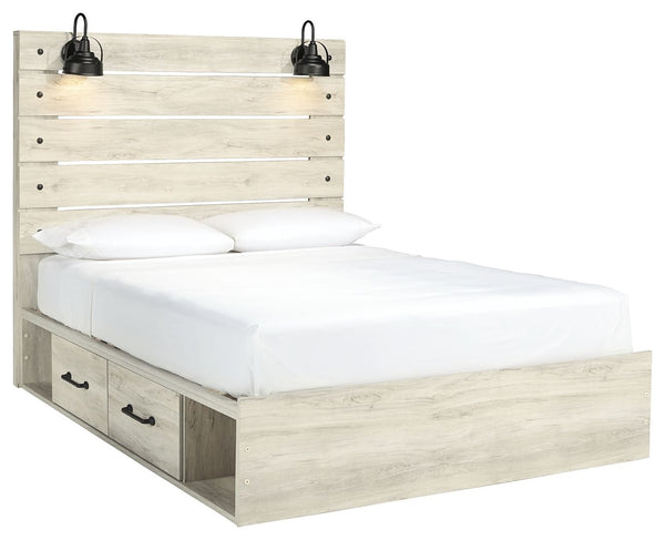 Cambeck - Whitewash - Queen Panel Bed with Side Storage Drawers