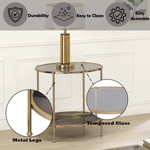 Fiorella - End Table - Black Marble Print Champagne