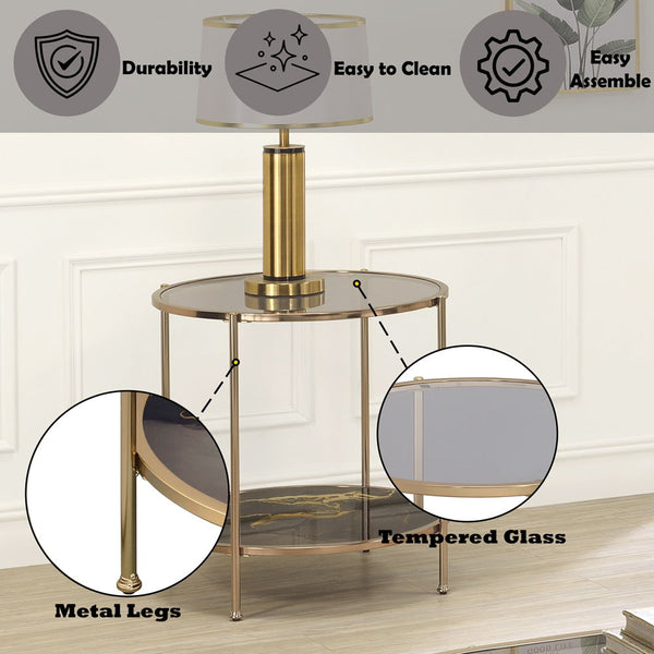 Fiorella - End Table - Black Marble Print Champagne