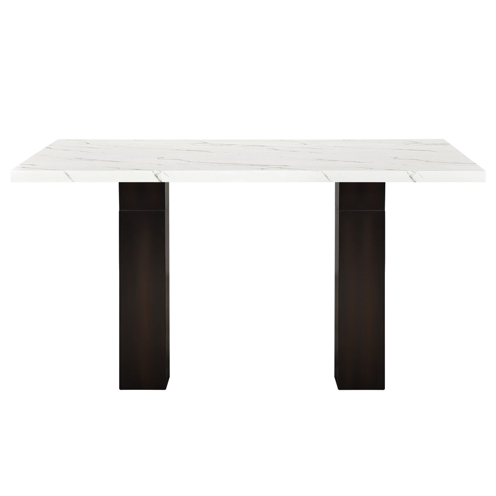 The Faust 5 Piece Dining Set combines unparalleled luxury with exceptional craftsmanship, making it an exquisite addition to any dining space. This set includes a stunning white faux marble dining table and four elegantly upholstered Parsons dining chairs