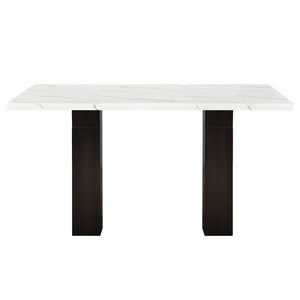 making it an exquisite addition to any dining space. This set includes a stunning white faux marble dining table and four elegantly upholstered Parsons dining chairs