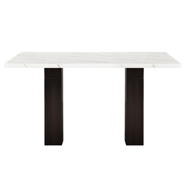  making it an exquisite addition to any dining space. This set includes a stunning white faux marble dining table and four elegantly upholstered Parsons dining chairs