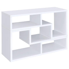 Perfect for a variety of uses, this two-piece bookcase and TV console is fabulously versatile. It allows you to switch between various bookcase and TV stand configurations for your convenience. Bold, L-shaped shelves are arranged in striking geometric des
