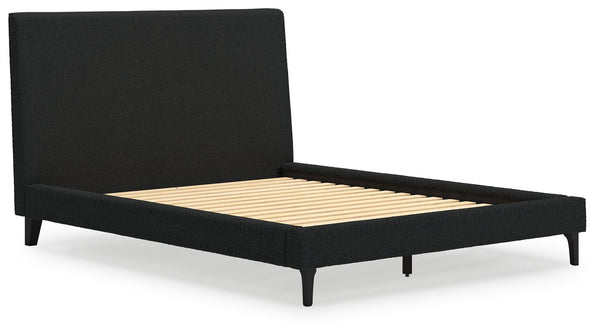 Cadmori - Black - Queen Upholstered Bed With Roll Slats