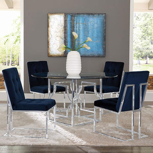  finished in a reflective electroplated surface. Designed to support a glass top of y