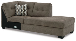 This right-arm facing corner chaise is made with polyester upholstery. Pairs with other items in the series to make a sectional.<br><br><b>Additional Dimensions</b><br><ul><li>Arm height: 25-"</li><li>Seat depth: 74-"</li><li>Seat height: 20-"</li><li>Top