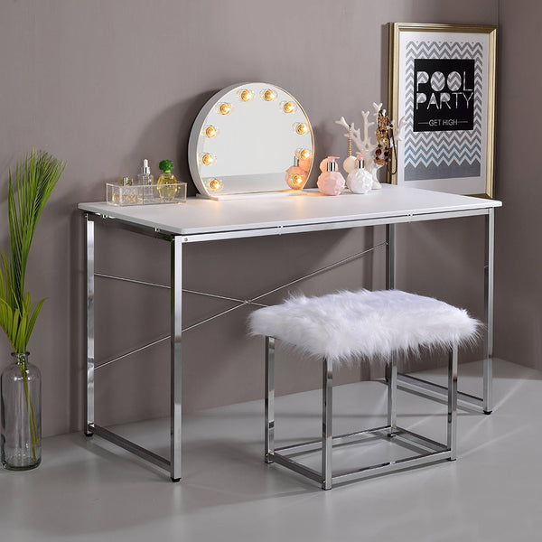 Tennos - Writing Desk - White & Chrome Finish