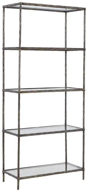 Classic in design with a dash of textural appeal, this bookcase provides endless possibilities for displaying your decor. Five shelves offer the perfect perch for potted plants, books or your favorite framed artwork. The frame-'s antiqued pewter-tone fini